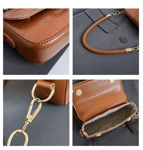 Nahaufnahme der braunen Krokodil-Textur und der goldenen Beschläge dieser kleinen Tasche