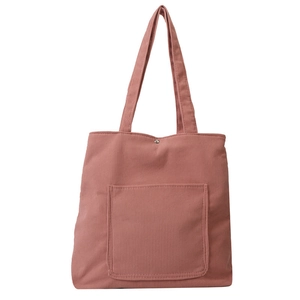 Large capacity vintage corduroy tote bag for women in dusty rose with front pocket