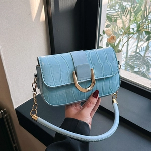 Damen Krokodilmuster PU Leder Unterarmtasche Retro Baguette Tasche Mit Goldkette Täglich Pendeln Handtasche