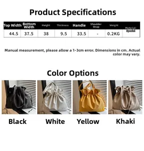 Detailed size specifications for minimalist drawstring tote bags in four colors