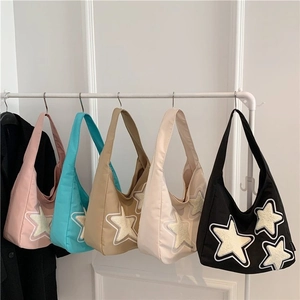Women Cute Large Capacity Star Patchwork Polyester Tote Bag Fashion Shoulder Crossbody Bag For Students Daily Casual Travel