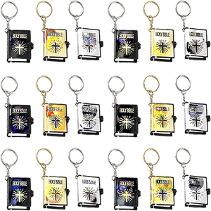 Mini Holy Bible keychains with cross emblem in black, gold and silver finishes