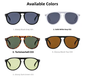 Detailed catalog of round vintage aviator sunglasses with metal stud accents and color options