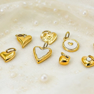 Golden 14K gold plated heart charms collection on lace for DIY jewelry making