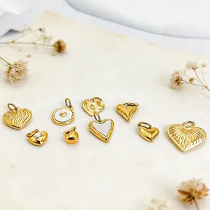 French vintage 14K gold plated heart charms collection for DIY jewelry making