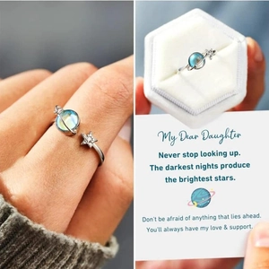 S925 Sterling Silver Star and Moon Ring with Aurora Planet Stone and Gift Packaging