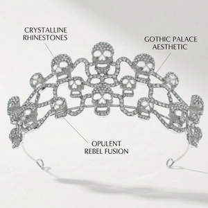 Gothic silver skull crown with sparkling crystalline rhinestones for Halloween party style