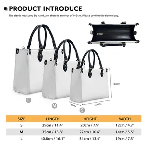 Detailed size chart for S, M, L Aztec print tote bags with specific dimensions in cm and inches