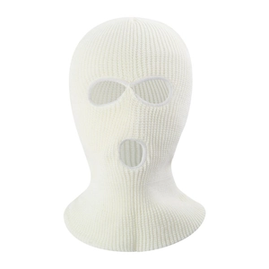 Winter thermal knit balaclava mask with three-hole design for skiing and cycling in white