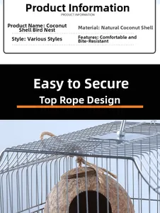 Hanging natural coconut shell bird nest with durable hemp rope for parrot cages