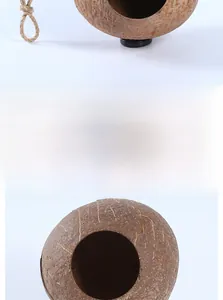 Natural coconut shell bird nest with hanging rope for parrots and small pets