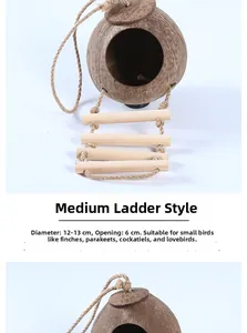 Natural coconut shell bird nest with wooden ladder for budgerigar and small birds