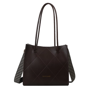 Sac cabas marron matelassé en similicuir avec bandoulière à motif pied-de-poule chic