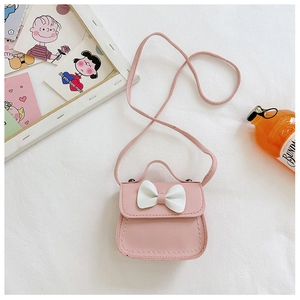 Détails du mini sac rose en cuir PU pour filles avec nœud blanc et surpiqûres