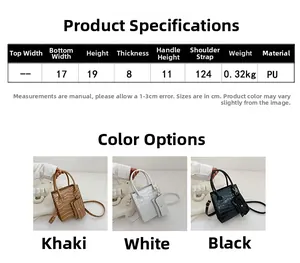 Detaillierte Maßtabelle mit Größen und Farboptionen für die Handtasche mit Krokoprägung