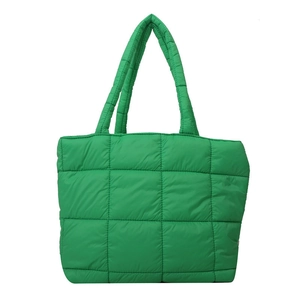 Vibrant green padded quilted tote bag with soft thick top handles for daily casual use
