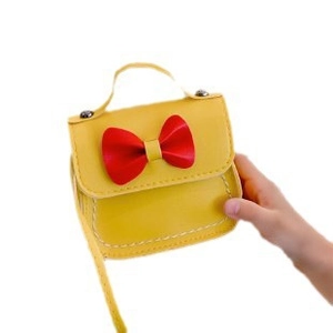 Mignon sac bandoulière jaune pour enfants avec nœud rouge et cuir PU