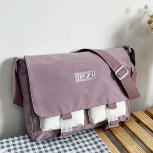 Large Capacity Nylon Messenger Bag For Women Fashion Color Block Shoulder Tote Bag Student School Bag Simple Crossbody Bag