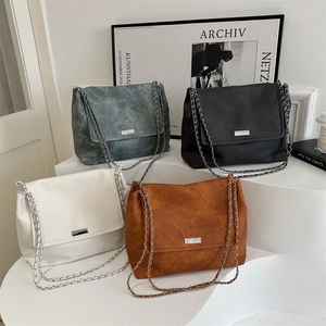 Large Capacity Women PU Leather Shoulder Bag Fashion Commuter Chain Underarm Tote Bag With Silver Metal Decor Flap Closure