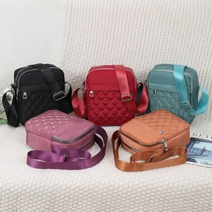 Women Nylon Oxford Quilted Crossbody Bag Embroidered Star Square Shoulder Bag Adjustable Strap Multi-Layer Zipper Leisure Bag