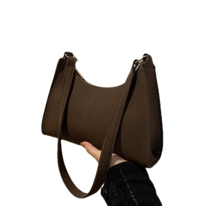 Vintage brown crocodile embossed leather baguette underarm bag for women's daily commute