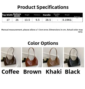 Spécifications détaillées et quatre couleurs disponibles pour ce sac à main en cuir PU