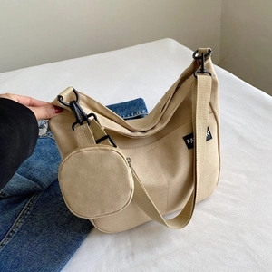 Large off-white canvas hobo tote bag with a matching small coin purse for women