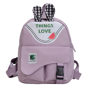 Cute purple nursery backpack with rabbit ears and contrast check pattern for girls