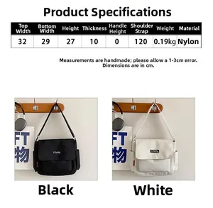 Specifiche dettagliate delle dimensioni per borsa a tracolla in nylon con varie opzioni