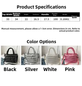 Size chart for high-capacity padded shoulder bag with detailed dimensions and measurements