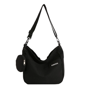 Large capacity black canvas tote bag with adjustable shoulder strap and small coin purse