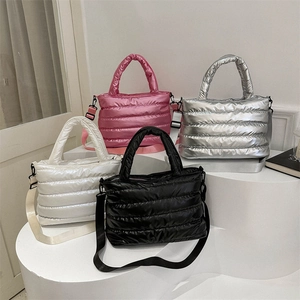 Fashion Women Quilted Padded Shoulder Bag Large Capacity Solid Color Down Tote Bag Casual Handbag Winter Crossbody Bag