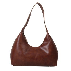 Sac à bandoulière marron rétro en cuir huilé avec inscription Fashion & Bags devant