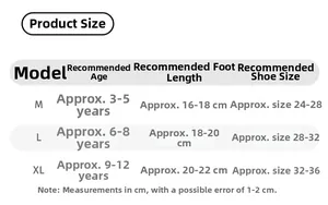 Size chart for girls' bow socks showing measurements for ages 3 to 12 years old