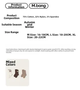 Size chart and material detail for girls cotton blend bow socks with bear embroidery