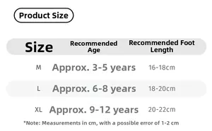 Size chart for girls' socks from age 3 to 12 with measurements in centimeters