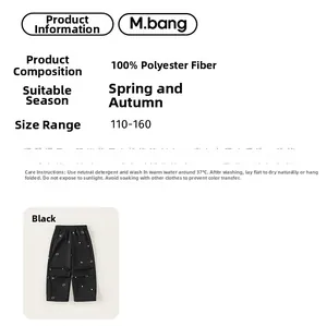 Tableau des tailles pour pantalon cargo noir fille avec broderie et tissu 100% polyester