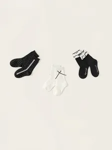 Girls Cotton Mid-Calf Socks With Bowknot Lace Ruffle Trim Cable Knit Breathable Soft Fashion Hosiery For Kids Daily