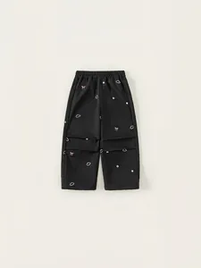 Pantalon Cargo Décontracté pour Filles Enfants Jogging Imprimé Nœud Floral Taille Élastique Pantalon en Polyester pour École