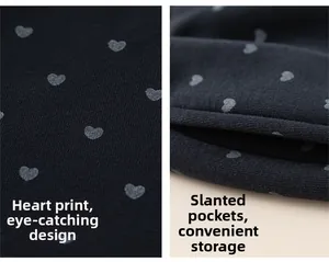 Vue détaillée de l'imprimé coeur et de la poche latérale du pantalon fille