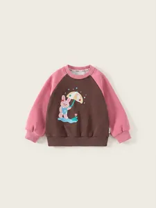 Kids contrast raglan sleeve sweatshirt featuring a cute pink bunny print and stars
