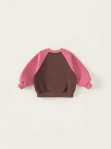 Pink and brown raglan sleeve sweatshirt for toddler girls with cute print design