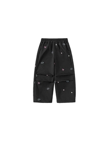 Pantalon cargo noir pour fille avec broderies de nœuds colorés et taille élastique