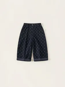Pantalon Décontracté pour Filles avec Imprimé Cœur Mélange de Coton Taille Élastique Jambe Large Pantalon Droit pour Automne Hiver