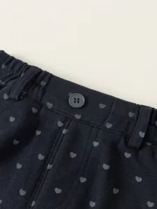 Pantalon droit décontracté pour filles bleu marine avec motifs de petits cœurs