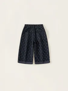 Pantalon décontracté pour filles avec imprimés cœurs et taille élastique, coupe droite
