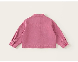 Détail de la veste en jean rose pour filles montrant la vue arrière et le col