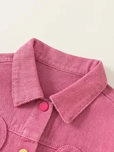 Veste en velours côtelé rose pour fille avec col à revers et détails de boutons