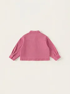Vue arrière veste en jean rose pour filles avec col à revers élégant en coton