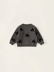 Boys Casual Acrylic Knit Sweater Star Jacquard Round Neck Long Sleeve Pullover Autumn Spring Children Top Fashion Knitwear